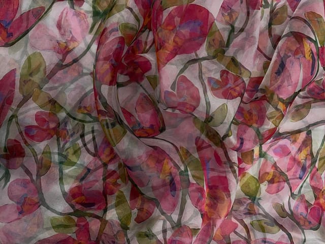 Multicolor Floral Pure Organza Print Fabric