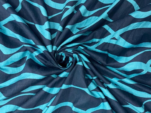 Blue Abstract Cotton Linen Print 60 Fabric