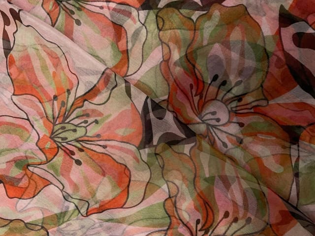 Multicolor Floral Pure Organza Print Fabric