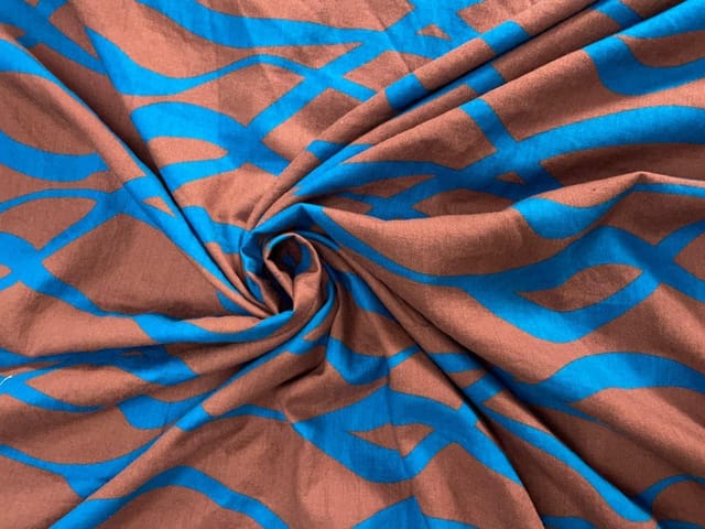 Brown Blue Abstract Cotton Linen Print 60 Fabric