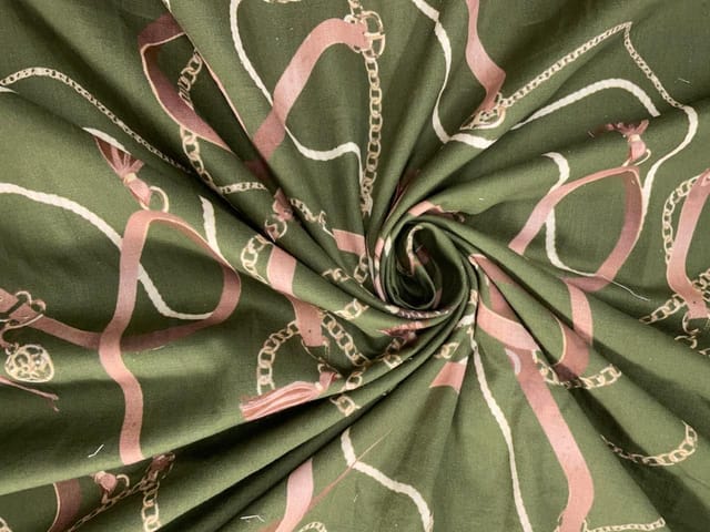 Olive Green Abstract Cotton Linen Print 60 Fabric