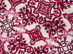 White Maroon Abstract Japanese Crepe Print Fabric