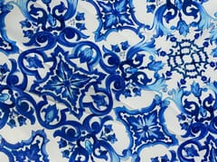 White Blue Abstract Japanese Crepe Print Fabric