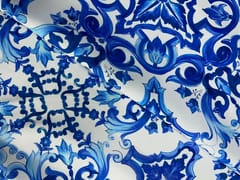 White Blue Abstract Japanese Crepe Print Fabric