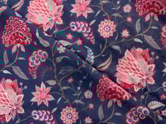 Dark Blue Pink Floral Self Lycra Printed Fabric Fabric