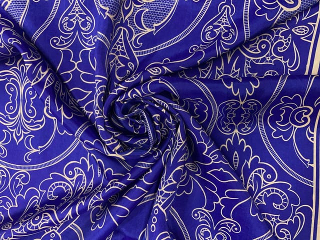 Royal Blue Floral Habutai Silk Fabric