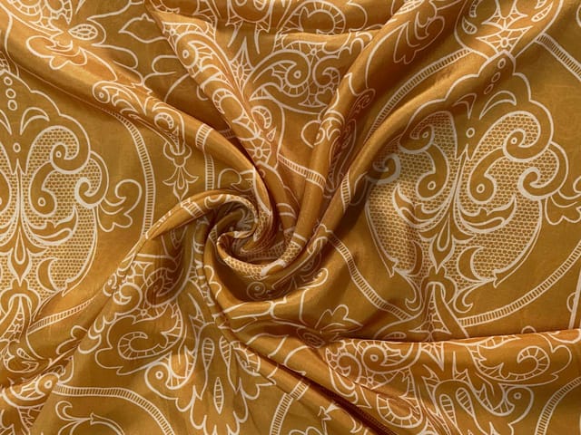 Mustard Floral Habutai Silk Fabric