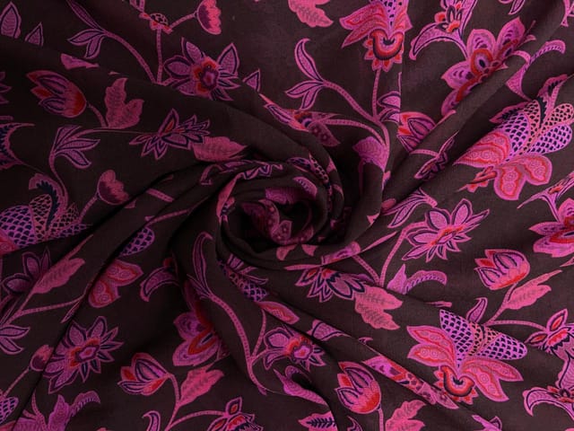 Pink Floral Pure Georgette Print Fabric