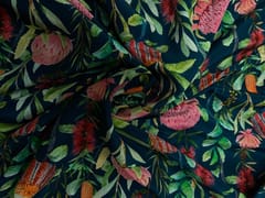 Multicolor Floral With Border Pure Crepe Fabric