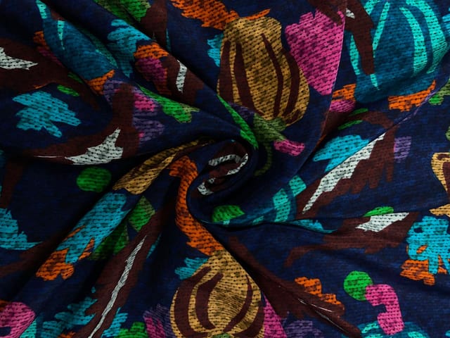 Multicolor Abstract With Border 60Gm Pure Crepe Fabric