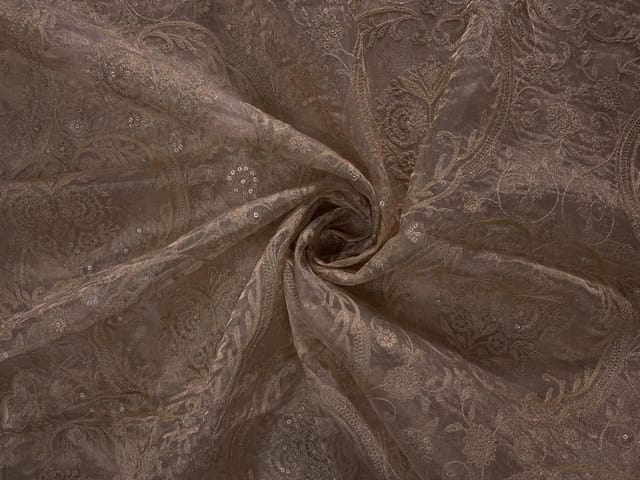 Golden Floral Pure Tissue Embroidery Fabric
