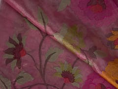 Pink Floral Pure Tissue Embroidery Fabric