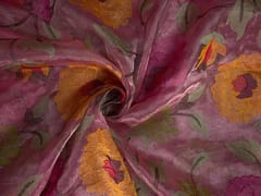 Pink Floral Pure Tissue Embroidery Fabric