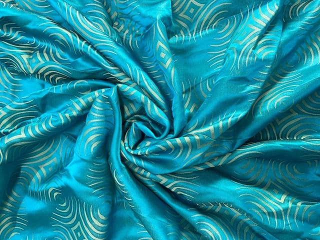 Sky Blue Abstract Satin Jacquard Fabric