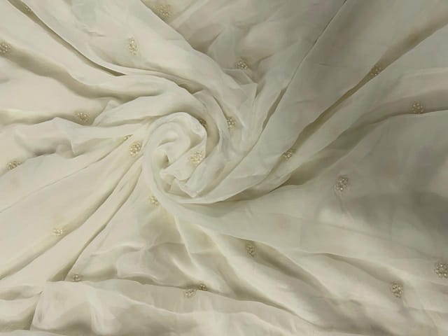 White Dyeable Floral Georgette Embroidery Fabric