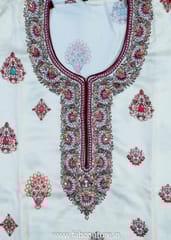 Cream Colour Satin Printed Suit With Cotton Bottom And Printed Chiffon Dupatta