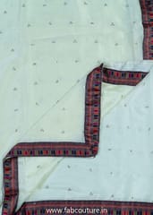 Cream Colour Satin Printed Suit With Cotton Bottom And Printed Chiffon Dupatta