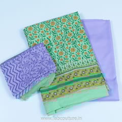 Purple Colour Cotton Printed Suit With Cotton Bottom And Printed Chiffon Dupatta
