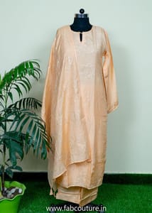 Peach Chanderi Sequins Embroidered Suit With Chanderi Plazzo And Chanderi Dupatta