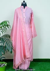 Pink Chanderi Embroidered Suit With Cotton Bottom And Chanderi Dupatta