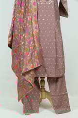 Light Brown Colour Embroidered Chanderi Jacquard Shirt with Pant and Banarsi Dupatta