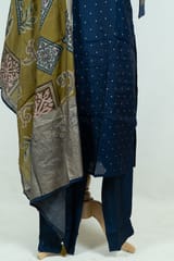 Blue Colour Embroidered Chanderi Silk Shirt with Pant and Printed Chanderi Silk Dupatta