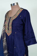 Navy Blue Colour Embroidered Dola Silk Shirt with Pant and Embroidered Chanderi Dupatta
