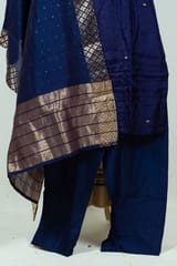 Navy Blue Colour Embroidered Dola Silk Shirt with Pant and Embroidered Chanderi Dupatta