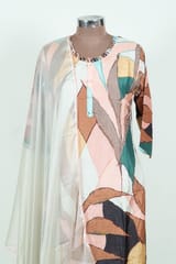 Multi Colour Print with Embroidered Dupion Silk Shirt with Pant and Chiffon Dupatta