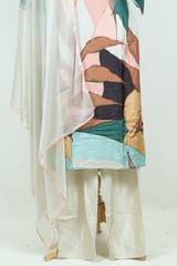 Multi Colour Print with Embroidered Dupion Silk Shirt with Pant and Chiffon Dupatta