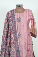 Onion Pink Colour Print with Embroidery Dola Silk Shirt with Pant and Silk Embroidered Dupatta