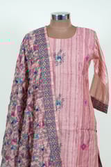 Onion Pink Colour Print with Embroidery Dola Silk Shirt with Pant and Silk Embroidered Dupatta