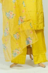 Mustard Colour Dola Silk Embroidered Shirt with Bottom Pant and Print with Embroidered Organza Dupatta