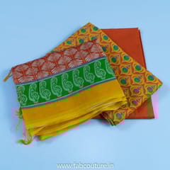 Chanderi Hand Block Printed Suit With Pure Chanderi Duputta and Cotton Bottom