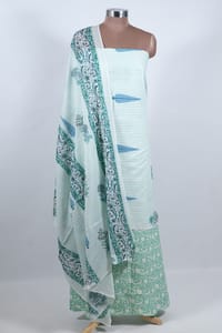 Sky Blue Color Cambric Cotton Printed Suit Set with Cotton Dupatta