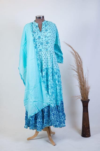 Blue Colour Cotton Printed Shirt with Cotton Dupatta