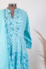 Blue Colour Cotton Printed Shirt with Cotton Dupatta