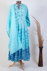 Blue Colour Cotton Printed Shirt with Cotton Dupatta