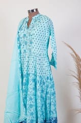 Blue Colour Cotton Printed Shirt with Cotton Dupatta