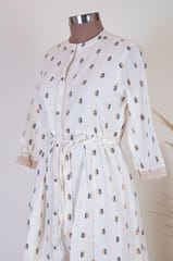 Cream Colour Ikat Dress style kurta with Belt