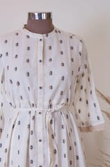 Cream Colour Ikat Dress style kurta with Belt