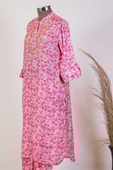 Pink Colour Muslin Print with Embroidered Shirt with Muslin Afgani Salwar