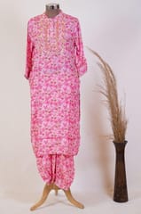 Pink Colour Muslin Print with Embroidered Shirt with Muslin Afgani Salwar