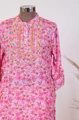 Pink Colour Muslin Print with Embroidered Shirt with Muslin Afgani Salwar