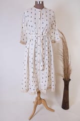 Cream Colour Ikat Dress style kurta with Belt