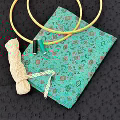 Black Colour Cotton Chikan Fabric with Lace and Multi Colour Cotton Printed Fabric DIY Set