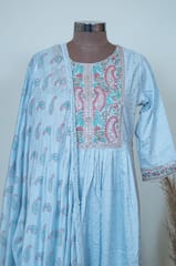 Sky Blue Colour Cotton Kurta with Pant and Dupatta Set