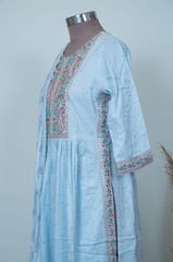 Sky Blue Colour Cotton Kurta with Pant and Dupatta Set