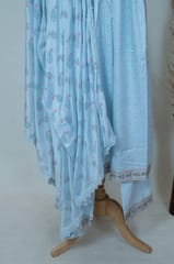Sky Blue Colour Cotton Kurta with Pant and Dupatta Set