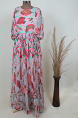 Sky Colour Chiffon Printed One Piece Dress